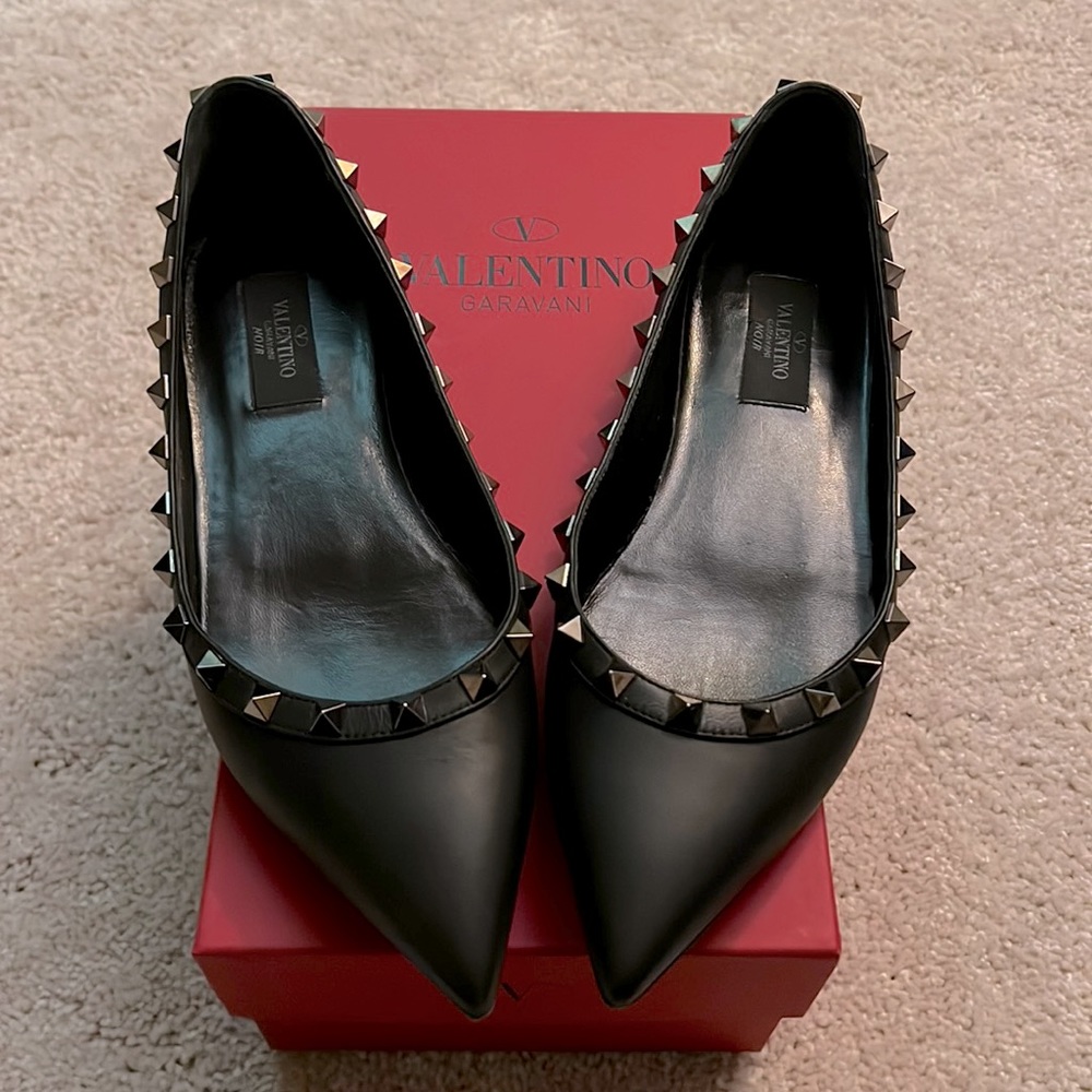 Valentino Garavani NOIR Rockstud ballet flats black leather. Size 37 1/2 .
